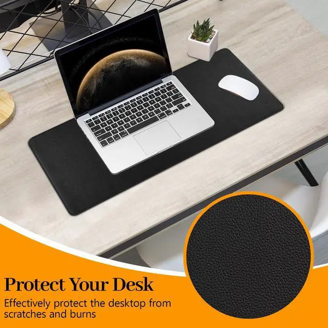 Alt view image 7 of 7 - Black Leather Desk Mat Large Mouse Pad, Waterproof Desk Pad for Keyboard and Mouse, Non-Slip Computer Desk Protector, Smooth Mouse Movement Desk Mat for Home and Office(23.6"×13.8")