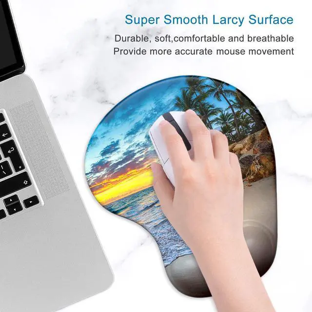 Alt view image 3 of 7 - Ergonomic Mouse Pad with Gel Wrist Support Wrist Rest Smooth Surface Non-Slip PU Base Comfortable Office Supplies Pain Relief, 9.5 x 8 inches, Beach