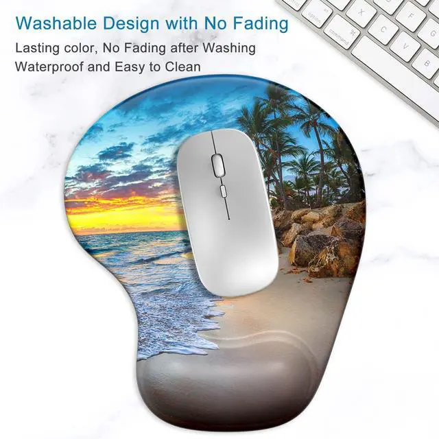Alt view image 4 of 7 - Ergonomic Mouse Pad with Gel Wrist Support Wrist Rest Smooth Surface Non-Slip PU Base Comfortable Office Supplies Pain Relief, 9.5 x 8 inches, Beach
