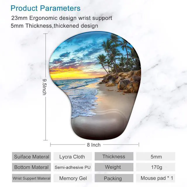 Alt view image 5 of 7 - Ergonomic Mouse Pad with Gel Wrist Support Wrist Rest Smooth Surface Non-Slip PU Base Comfortable Office Supplies Pain Relief, 9.5 x 8 inches, Beach
