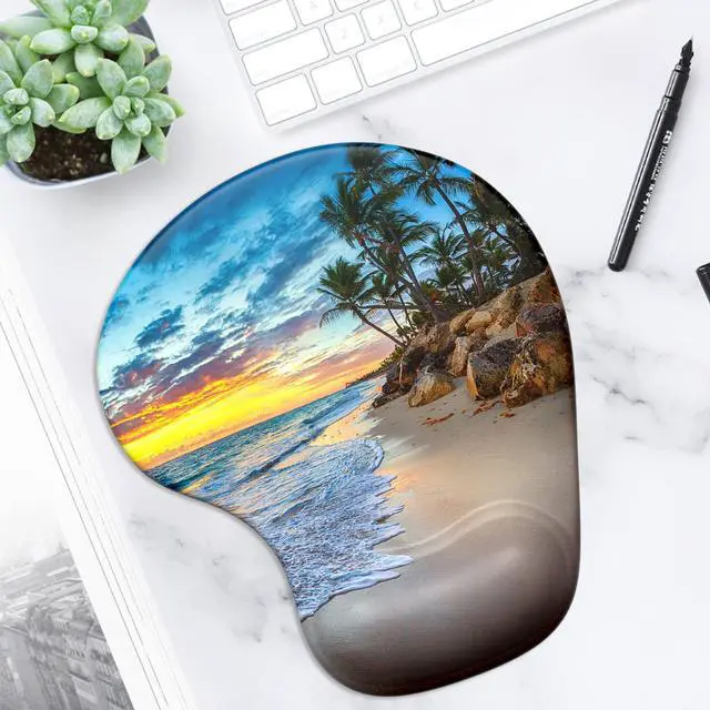 Alt view image 6 of 7 - Ergonomic Mouse Pad with Gel Wrist Support Wrist Rest Smooth Surface Non-Slip PU Base Comfortable Office Supplies Pain Relief, 9.5 x 8 inches, Beach