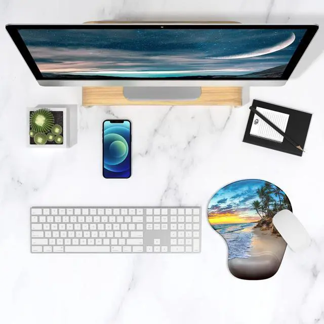 Alt view image 7 of 7 - Ergonomic Mouse Pad with Gel Wrist Support Wrist Rest Smooth Surface Non-Slip PU Base Comfortable Office Supplies Pain Relief, 9.5 x 8 inches, Beach