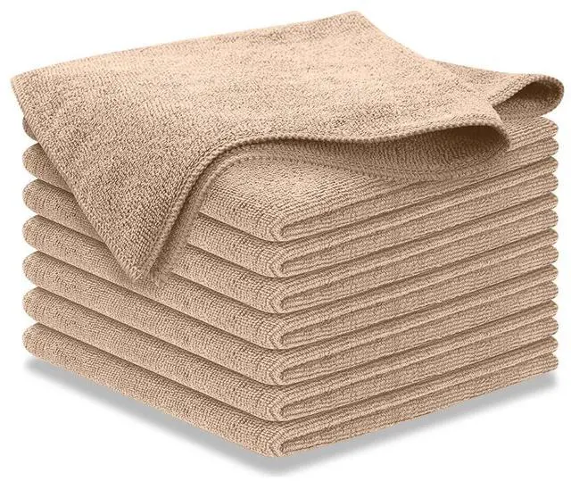 Main image of Microfiber Cleaning Cloth - Beige - 8Pcs (12.5x12.5 inch) High Performance - 1200 Washes, Ultra Absorbent Car Towel Traps Grime & Liquid for Streak-Free Mirror Shine - car Washing Cloth