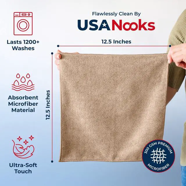 Alt view image 2 of 6 - Microfiber Cleaning Cloth - Beige - 8Pcs (12.5x12.5 inch) High Performance - 1200 Washes, Ultra Absorbent Car Towel Traps Grime & Liquid for Streak-Free Mirror Shine - car Washing Cloth