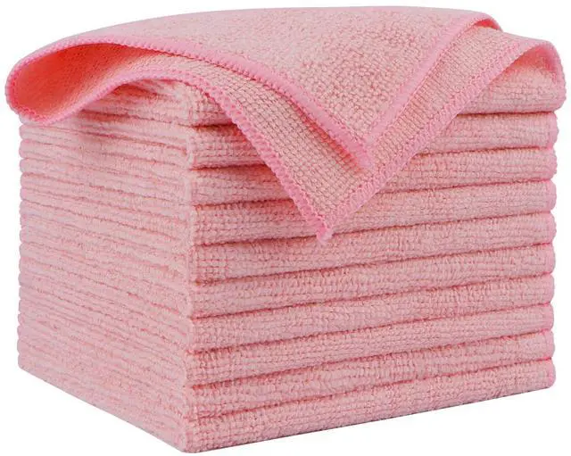 Main image of Microfiber Cleaning Cloth Pink 10PK, Microfiber Towels for Cars, Premium Car Cloths, Dusting Cloth Lint Free Cleaning Rags for SUVs, House, Kitchen, Window, Workshops,12×12"