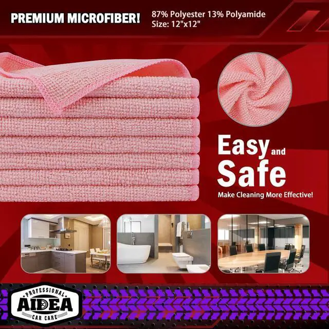 Alt view image 6 of 7 - Microfiber Cleaning Cloth Pink 10PK, Microfiber Towels for Cars, Premium Car Cloths, Dusting Cloth Lint Free Cleaning Rags for SUVs, House, Kitchen, Window, Workshops,12×12"