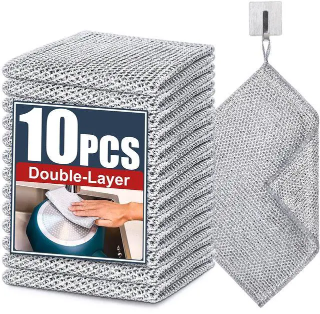 Main image of 10 Pcs New Upgrade Steel Wire Dishcloth,Double-Layer Steel Wire Cleaning Cloth,Powerful Cleaning Non-Scratch Wire Dishcloth Rag for Cookware, Sinks, Dishes, Stove Tops
