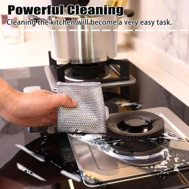 Alt view image 5 of 7 - 10 Pcs New Upgrade Steel Wire Dishcloth,Double-Layer Steel Wire Cleaning Cloth,Powerful Cleaning Non-Scratch Wire Dishcloth Rag for Cookware, Sinks, Dishes, Stove Tops