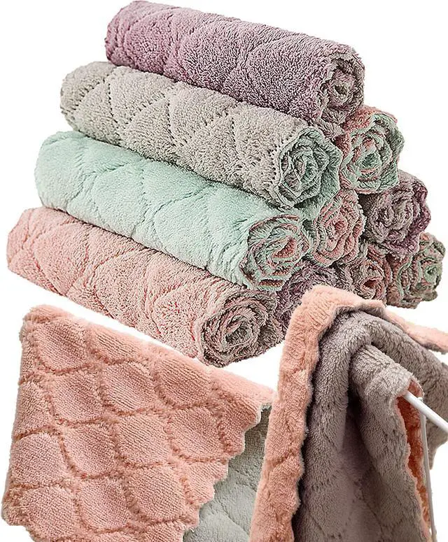 Main image of 12 Pack Kitchen Towels Quick Dry Washcloths, Coral Velvet Dishtowels Multipurpose Reusable Cloths, Soft Tea Absorbent Cleaning Cloths Double-Sided Microfiber Lint Free Rags.