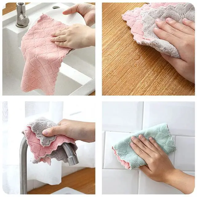 Alt view image 4 of 6 - 12 Pack Kitchen Towels Quick Dry Washcloths, Coral Velvet Dishtowels Multipurpose Reusable Cloths, Soft Tea Absorbent Cleaning Cloths Double-Sided Microfiber Lint Free Rags.