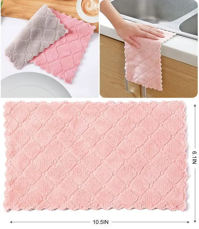 Alt view image 5 of 6 - 12 Pack Kitchen Towels Quick Dry Washcloths, Coral Velvet Dishtowels Multipurpose Reusable Cloths, Soft Tea Absorbent Cleaning Cloths Double-Sided Microfiber Lint Free Rags.