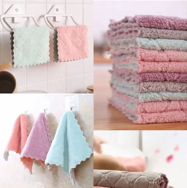 Alt view image 6 of 6 - 12 Pack Kitchen Towels Quick Dry Washcloths, Coral Velvet Dishtowels Multipurpose Reusable Cloths, Soft Tea Absorbent Cleaning Cloths Double-Sided Microfiber Lint Free Rags.
