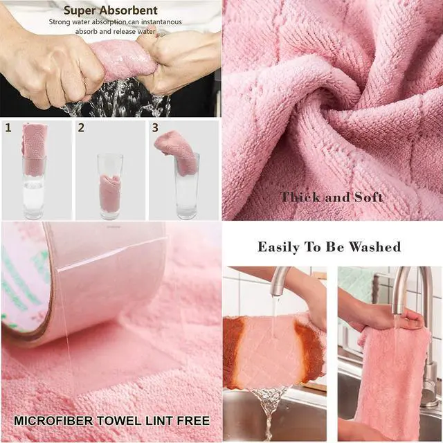 Alt view image 3 of 6 - 12 Pack Kitchen Towels Quick Dry Washcloths, Coral Velvet Dishtowels Multipurpose Reusable Cloths, Soft Tea Absorbent Cleaning Cloths Double-Sided Microfiber Lint Free Rags.