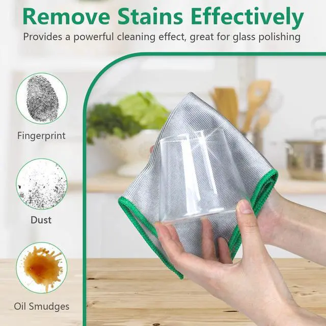 Alt view image 2 of 6 - Glass Polishing Cloth Streak Free Miracle Cleaning Cloth Lint Free Microfiber Cleaning Rags for Glasses Kitchen Dish Mirrors Easy Clean, Pack of 6, 12" x 12"