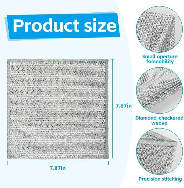 Alt view image 2 of 7 - 12Pack Multipurpose Wire Dishwashing Rags, Upgrade Non Scratch Wire Dishcloth, Silver Mesh Dish Cloths, Reusable Metal Mesh Cleaning Cloths, Steel Scrub Rags for Kitchen/Stove/Oven/Bath