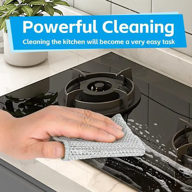Alt view image 7 of 7 - 12Pack Multipurpose Wire Dishwashing Rags, Upgrade Non Scratch Wire Dishcloth, Silver Mesh Dish Cloths, Reusable Metal Mesh Cleaning Cloths, Steel Scrub Rags for Kitchen/Stove/Oven/Bath