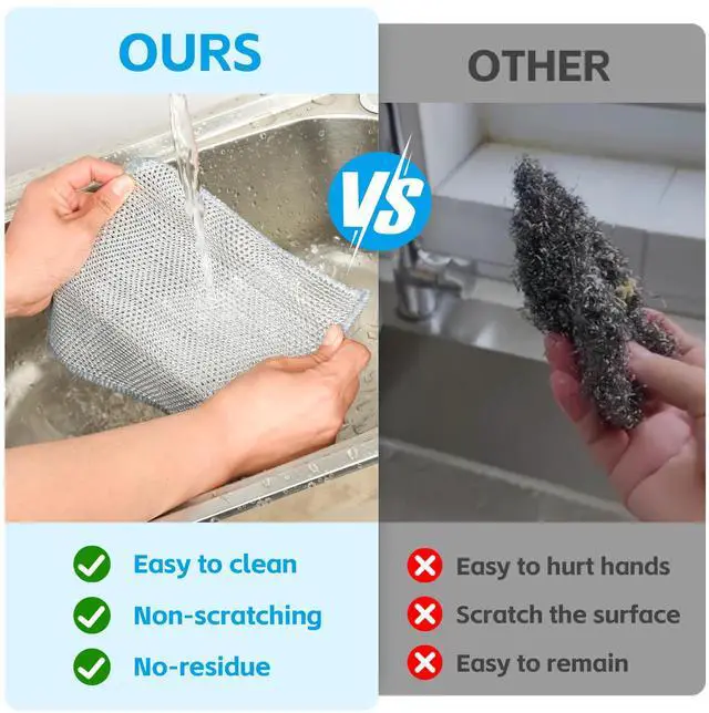 Alt view image 4 of 7 - 12Pack Multipurpose Wire Dishwashing Rags, Upgrade Non Scratch Wire Dishcloth, Silver Mesh Dish Cloths, Reusable Metal Mesh Cleaning Cloths, Steel Scrub Rags for Kitchen/Stove/Oven/Bath