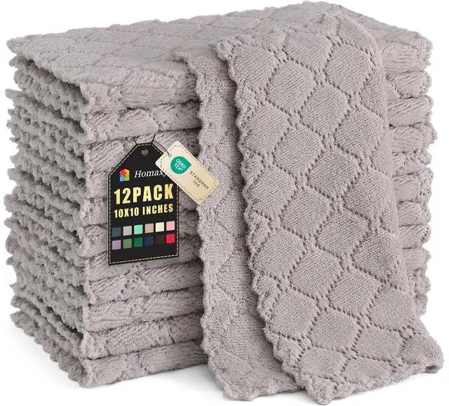 Main image of 12 Pack Kitchen Dish Cloths (10 x 10 Inches, Grey), Super Soft and Absorbent Coral Velvet Dish Towels, Nonstick Oil Fast Drying Microfiber Cleaning Cloth, No Lint Household Dishcloths