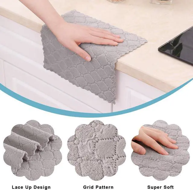 Alt view image 2 of 7 - 12 Pack Kitchen Dish Cloths (10 x 10 Inches, Grey), Super Soft and Absorbent Coral Velvet Dish Towels, Nonstick Oil Fast Drying Microfiber Cleaning Cloth, No Lint Household Dishcloths