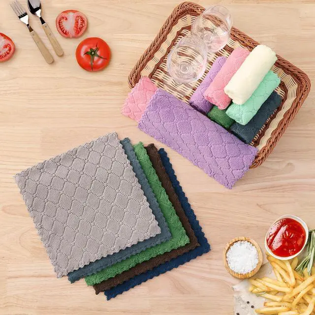 Alt view image 5 of 7 - 12 Pack Kitchen Dish Cloths (10 x 10 Inches, Grey), Super Soft and Absorbent Coral Velvet Dish Towels, Nonstick Oil Fast Drying Microfiber Cleaning Cloth, No Lint Household Dishcloths