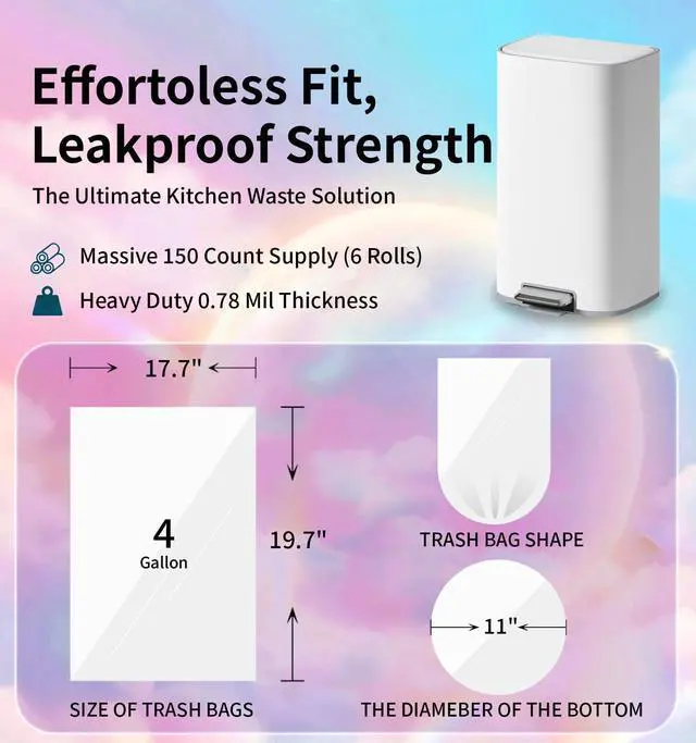 Alt view image 3 of 7 - 150 Count 4 Gallon Small Trash Bags - Colored Bathroom Garbage Bags Unscented Leak-proof, 15 Liter Plastic Wastebasket Can Liners for Office Bedroom Toilet and Car