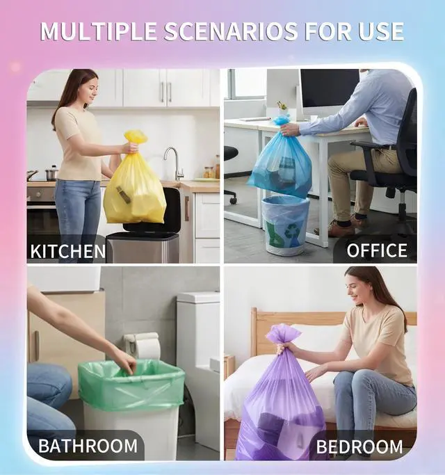 Alt view image 5 of 7 - 150 Count 4 Gallon Small Trash Bags - Colored Bathroom Garbage Bags Unscented Leak-proof, 15 Liter Plastic Wastebasket Can Liners for Office Bedroom Toilet and Car