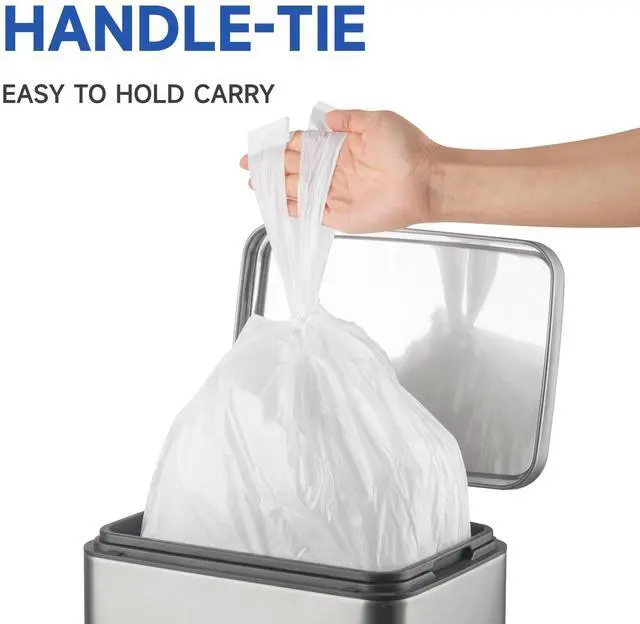Alt view image 6 of 7 - Small Trash Bags with Handles - Ocean Plastic Upcycling - Plastic Garbage Bags, Can Bin & Waste Basket Liner for Kitchen, Bathroom, Office and Pets,4 Gallon 50 Count White