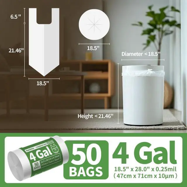 Alt view image 7 of 7 - Small Trash Bags with Handles - Ocean Plastic Upcycling - Plastic Garbage Bags, Can Bin & Waste Basket Liner for Kitchen, Bathroom, Office and Pets,4 Gallon 50 Count White
