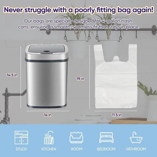 Alt view image 4 of 7 - Small Trash Bags 4 Gallon with Strong Handles, 100 Count Small Garbage Bag Bathroom White Mini Trash Bag Trash Can Liners Unscented Small Garbage Bags for Bathroom Can