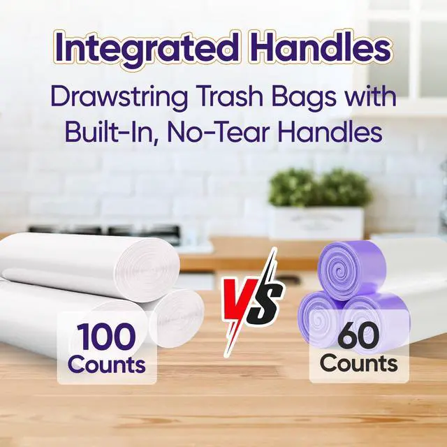 Alt view image 3 of 7 - Small Trash Bags 4 Gallon with Strong Handles, 100 Count Small Garbage Bag Bathroom White Mini Trash Bag Trash Can Liners Unscented Small Garbage Bags for Bathroom Can