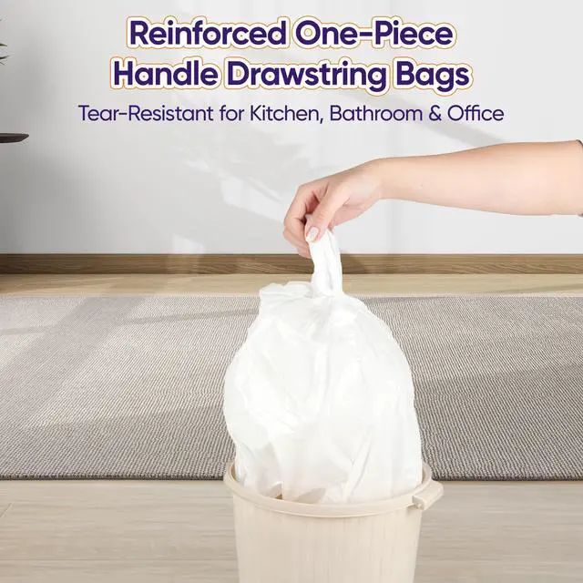Alt view image 5 of 7 - Small Trash Bags 4 Gallon with Strong Handles, 100 Count Small Garbage Bag Bathroom White Mini Trash Bag Trash Can Liners Unscented Small Garbage Bags for Bathroom Can