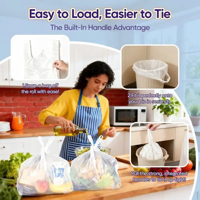 Alt view image 2 of 7 - Small Trash Bags 4 Gallon with Strong Handles, 100 Count Small Garbage Bag Bathroom White Mini Trash Bag Trash Can Liners Unscented Small Garbage Bags for Bathroom Can