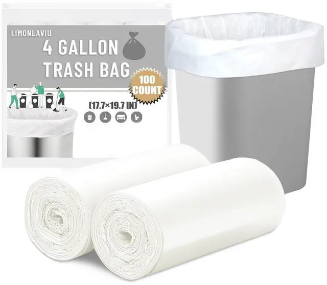 Main image of Small Garbage Bags - 4 Gallon, 100 Count Unscented White Mini Trash Bags for Bathroom Can