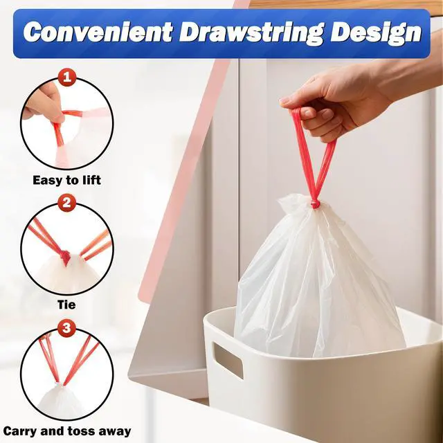 Alt view image 4 of 7 - Trash Bags 13 Gallon, 20 Count Drawstring Tall Kitchen Garbage Bags, Unscented White Recycling Bags, Trash Can Wastebasket Bin Liners House Essentials for Bathroom Apartment Home and Kitchen