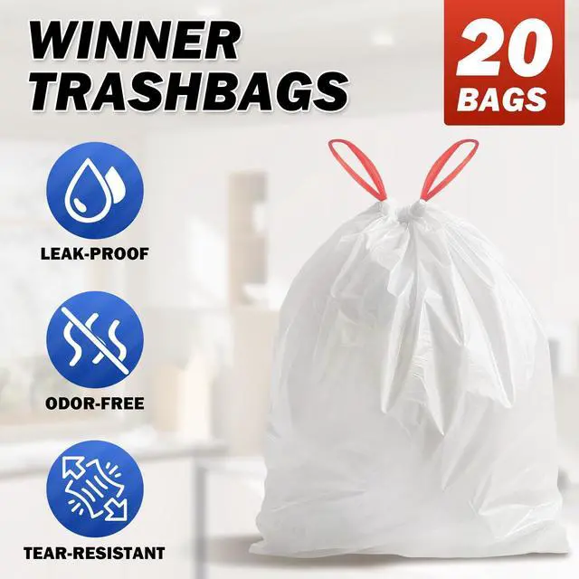 Alt view image 3 of 7 - Trash Bags 13 Gallon, 20 Count Drawstring Tall Kitchen Garbage Bags, Unscented White Recycling Bags, Trash Can Wastebasket Bin Liners House Essentials for Bathroom Apartment Home and Kitchen