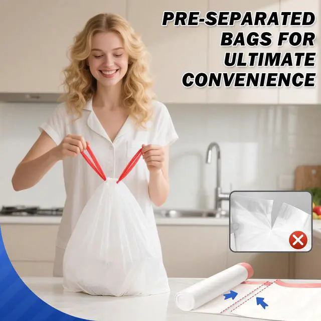 Alt view image 7 of 7 - Trash Bags 13 Gallon, 20 Count Drawstring Tall Kitchen Garbage Bags, Unscented White Recycling Bags, Trash Can Wastebasket Bin Liners House Essentials for Bathroom Apartment Home and Kitchen