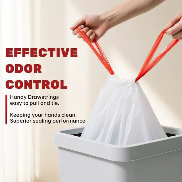 Alt view image 4 of 7 - 13 Gallon Trash Bags Drawstring, 20 Count Garbage Bags 13 Gallon Tall Kitchen,Heavy Duty Trash Bags for Bathroom, Outdoor, Waste Basket and Car, Unscented White Bathroom Garbage bag
