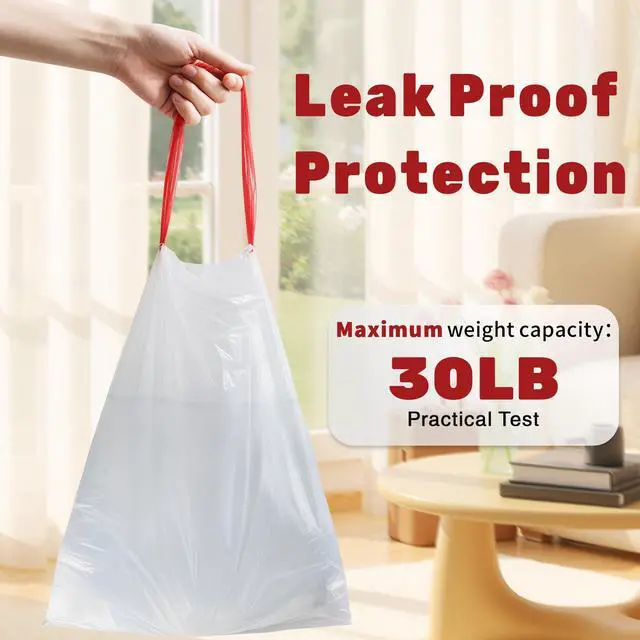 Alt view image 5 of 7 - 13 Gallon Trash Bags Drawstring, 20 Count Garbage Bags 13 Gallon Tall Kitchen,Heavy Duty Trash Bags for Bathroom, Outdoor, Waste Basket and Car, Unscented White Bathroom Garbage bag