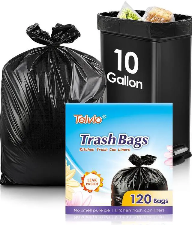 Main image of 10 Gallon 120 Counts Medium Trash Bags Garbage Bags, Bathroom Trash Can Bin Liners, Plastic Bags for home office kitchen garden, Black