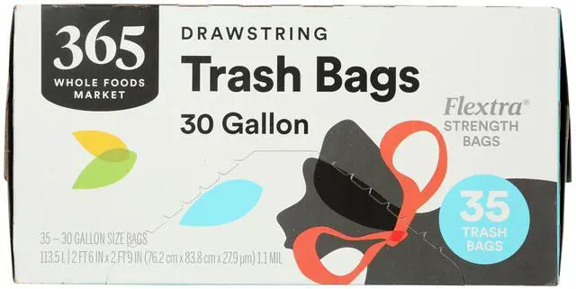 Main image of Flextra Strength Drawstring Trash Bags, 30 Gallon, 35 Count