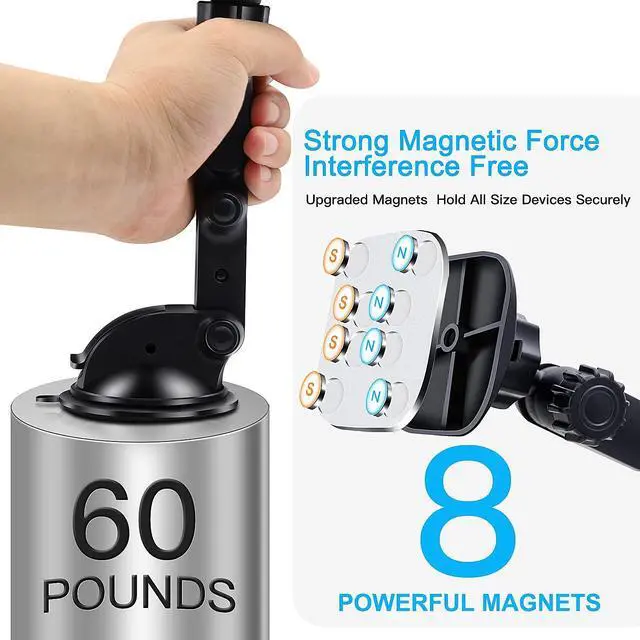 Alt view image 2 of 7 - Magnetic Phone Car Mount, Universal Dashboard Windshield Car Phone Mount Holder with Upgraded 3.2" Suction Cup,8 Strong Magnets Compatible with iPhone 11 Pro X XS Max XR Galaxy Note10 S10 (B)