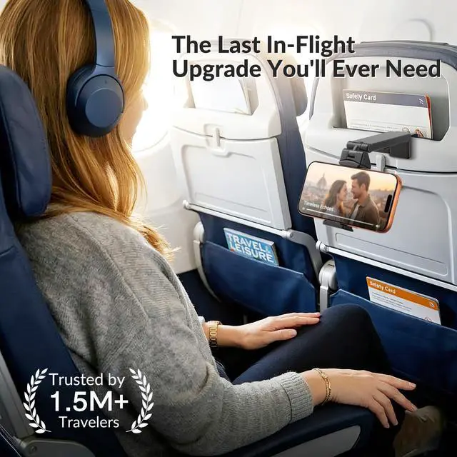 Alt view image 2 of 7 - Universal in Flight Airplane Phone Holder Mount. Hands Free Viewing with Multi-Directional Dual 360 Degree Rotation. Pocket Size Must Have Airplane Travel Essential Accessory for Flying