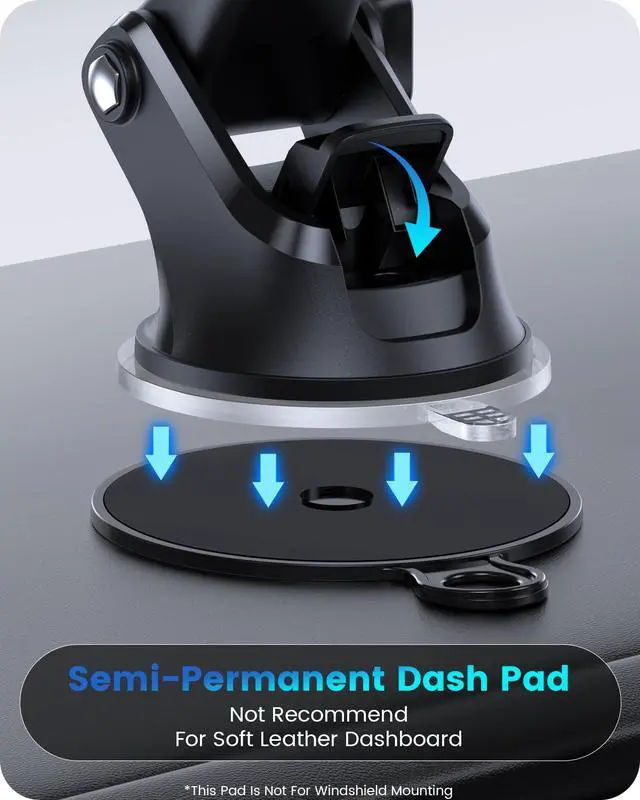 Alt view image 6 of 7 - 3-in-1 Car Phone Mount for Dashboard, Windshield & Air Vent Strong Suction Cup Holder with Adjustable Arm & 360° Rotation Universal Car Cell Phone Holder for iPhone & Android Smartphones