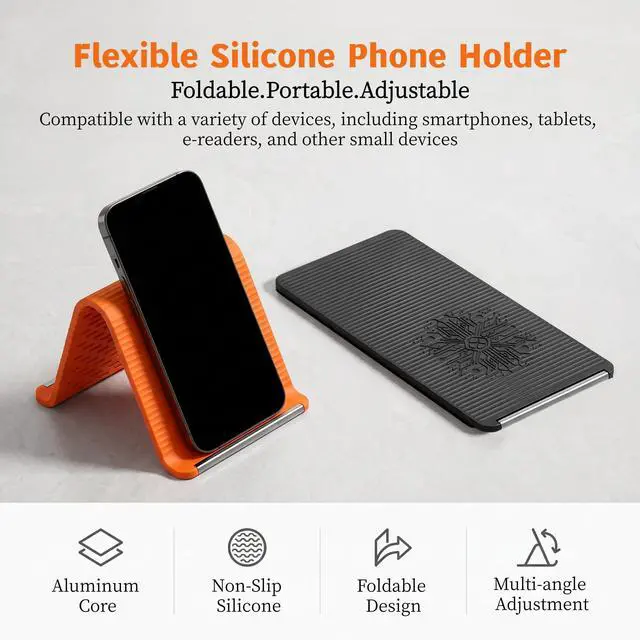 Alt view image 2 of 7 - Silicone Phone Holder,Portable Foldable Flexible Silicone Phone Holder Folded Rollable Into Any Shape,Universal Adjustable Non-Slip Desk Stand for Home,Office,Travel,Phones,Tablet Small Devices Black