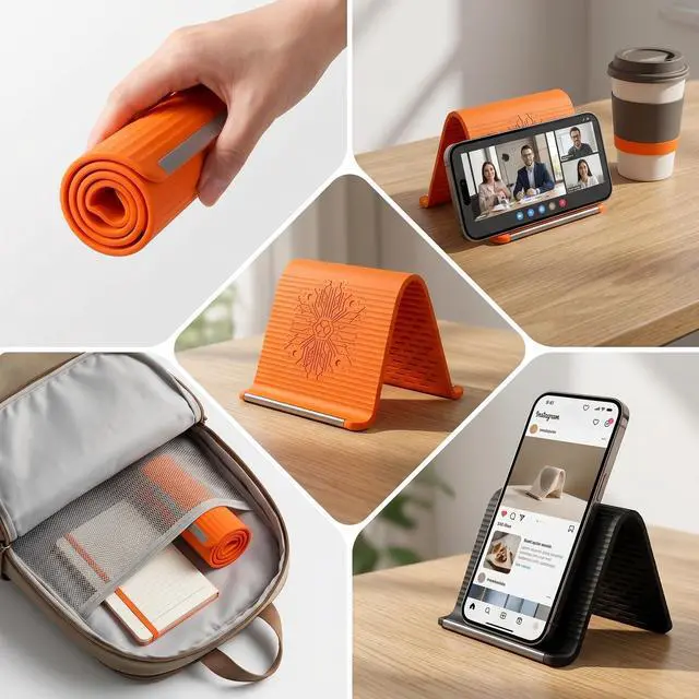 Alt view image 7 of 7 - Silicone Phone Holder,Portable Foldable Flexible Silicone Phone Holder Folded Rollable Into Any Shape,Universal Adjustable Non-Slip Desk Stand for Home,Office,Travel,Phones,Tablet Small Devices Black