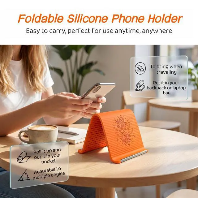 Alt view image 3 of 7 - Silicone Phone Holder,Portable Foldable Flexible Silicone Phone Holder Folded Rollable Into Any Shape,Universal Adjustable Non-Slip Desk Stand for Home,Office,Travel,Phones,Tablet Small Devices Black