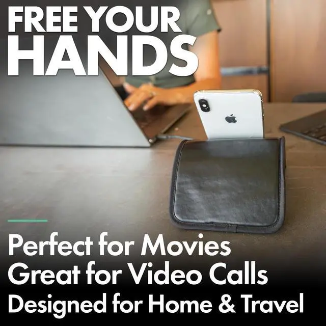 Alt view image 3 of 7 - Airplane Phone Holder, Flexible Cell Phone Holder, Folding Cellphone Stand for Desk, Bed, Office, Treadmill - Airplane Gadgets for Long Travel Accessories - Plane Essentials (Vegan Leather)