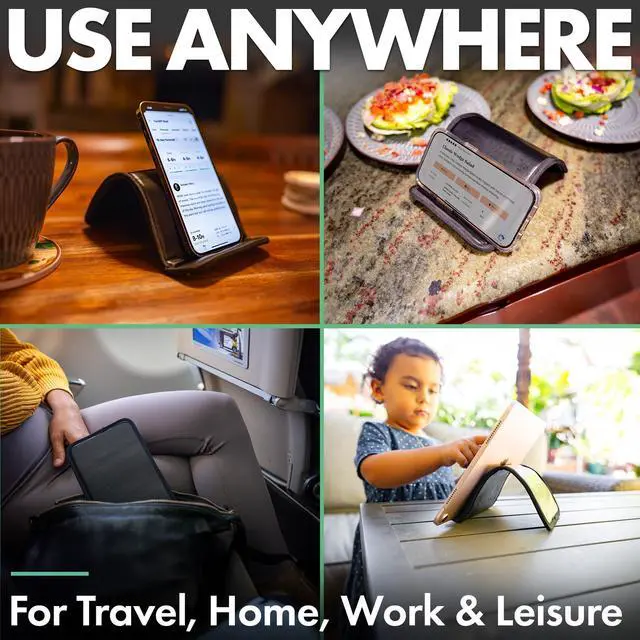 Alt view image 6 of 7 - Airplane Phone Holder, Flexible Cell Phone Holder, Folding Cellphone Stand for Desk, Bed, Office, Treadmill - Airplane Gadgets for Long Travel Accessories - Plane Essentials (Vegan Leather)
