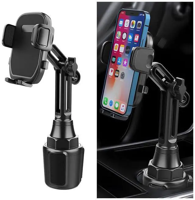 Main image of Car Cup Phone Holder, 360° Rotation Carbon Fiber Vehicle Cup Cellphone Holder with Long & Adjustable Neck, Auto Interior Smartphone Expander Mount Accessories, Universal Fit