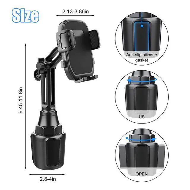 Alt view image 2 of 6 - Car Cup Phone Holder, 360° Rotation Carbon Fiber Vehicle Cup Cellphone Holder with Long & Adjustable Neck, Auto Interior Smartphone Expander Mount Accessories, Universal Fit